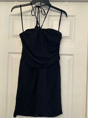 LeyenDecker Black 100% Silk Halter Mini Dress Size 2